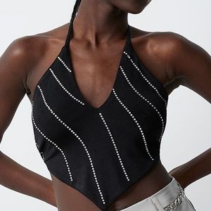 Motel black backless sequined triangle cami NWT